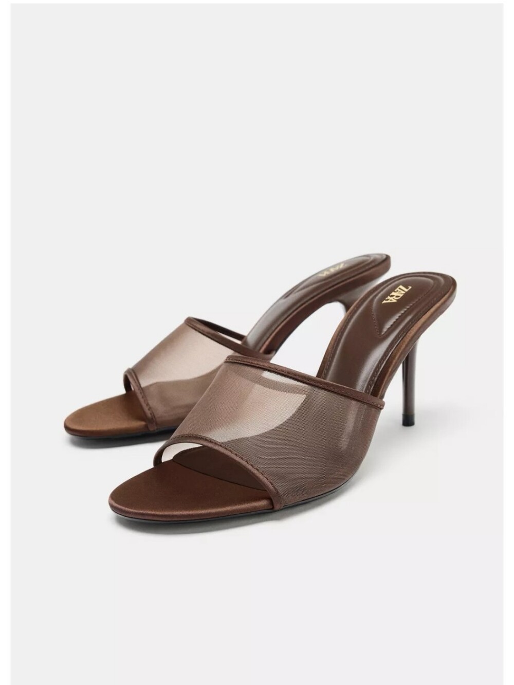 ZARA MESH HEELED SANDALS BROWN NEW